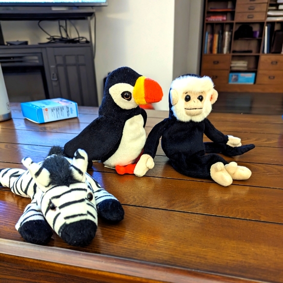 Ty Other - TY Bean babies X2 and no name. Zebra. No name.  Puffin and Monkey TY .